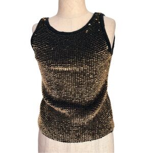 vtg cache y2k sequin gold black knit sleeveless top scaled sparkle small chic